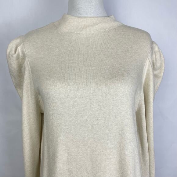 Who What Wear | NWT Birch Cream Mock Neck Puff Long Sleeve Midi Sweater Dress - Picture 4 of 9